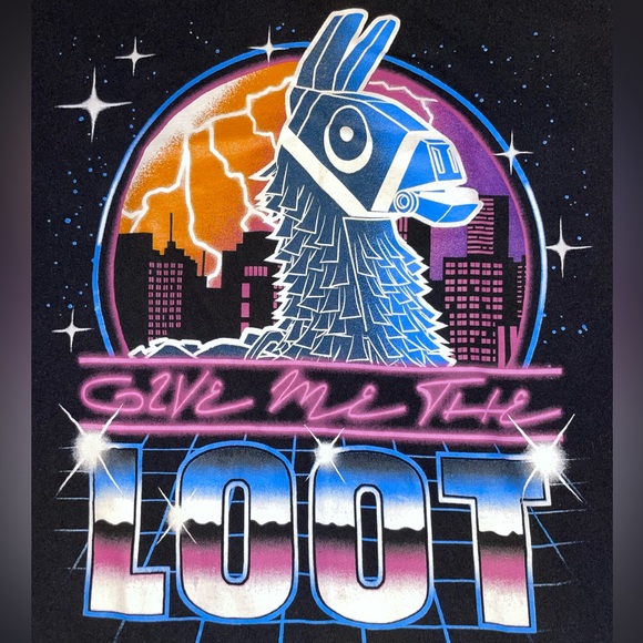 FORTNITE Give Me The Loot T Shirt Men's X-Large (46-48) Llama Graphic Black - Picture 6 of 10